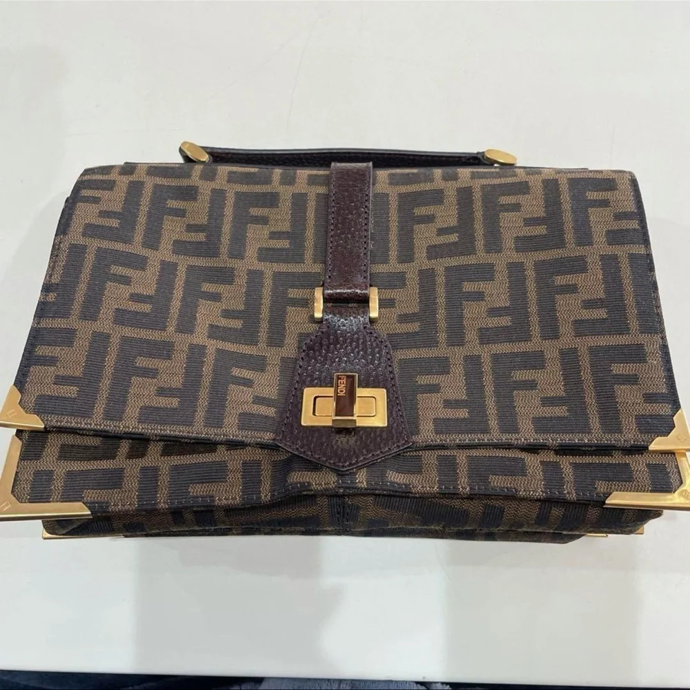 Fendi Bag Zucca Vitello Classic No. 1 Satchel Tobacco Moro Crossbody Top handle